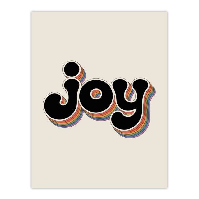 "Artery8 Joy Vibrant Retro Rainbow Font Typography Word Wall Art Print in Beige - Size: W12"" x H16""" - image 1