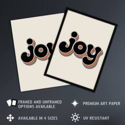 "Artery8 Joy Vibrant Retro Rainbow Font Typography Word Wall Art Print in Beige - Size: W12"" x H16""" - thumbnail 2