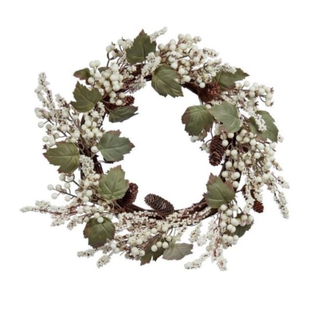Samuel Alexander 40cm Hanging Christmas Winter Berry Wreath with Seasonal Foliage in White - image 1