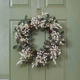 Samuel Alexander 40cm Hanging Christmas Winter Berry Wreath with Seasonal Foliage in White - thumbnail 3