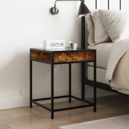 Berkfield Home Bedside Table with Infinity LED Smoked Oak 40x40x51 cm in Brown - Size: 40 x 40 x 51 cm - thumbnail 4