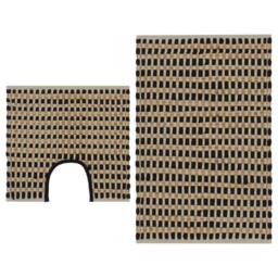 Berkfield Home Hand-Woven Jute Bathroom Mat Set Fabric Natural & Black