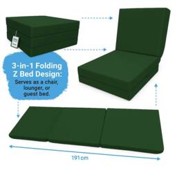 House of Home Fold Out Z Bed Single Size Chair Bed Folding Guest Sofa Green - thumbnail 3