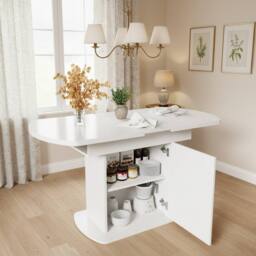 BTM Extendable oval dining table with storage, modern minimalist design in White - thumbnail 1