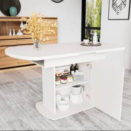 BTM Extendable oval dining table with storage, modern minimalist design in White - thumbnail 5