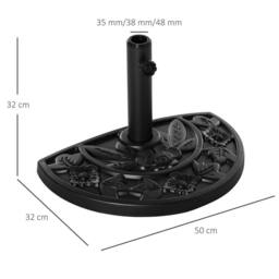 OUTSUNNY 9kg Half Round Parasol Base Heavy Duty Weighted Umbrella Holder Stand in Black - thumbnail 3