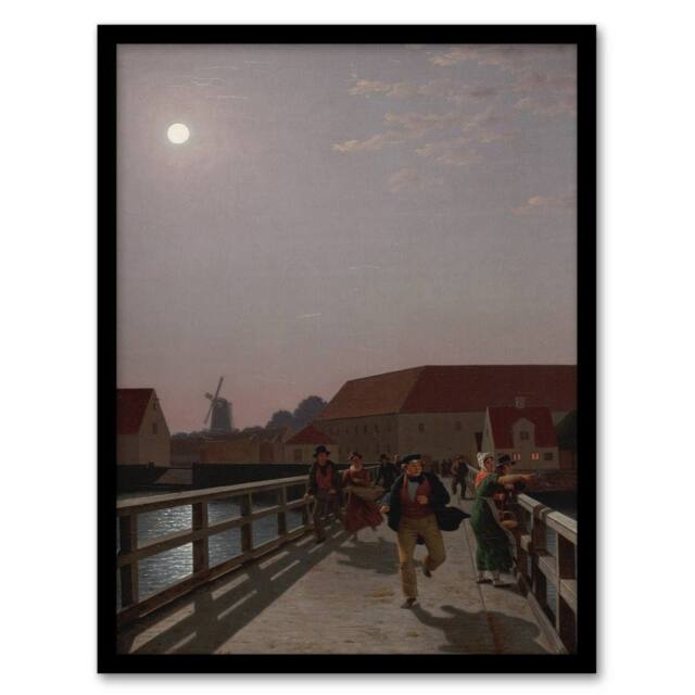 Artery8 CW Eckersberg Langebro Copenhagen in Moonlight Framed Wall Art Print - Size: A4 - image 1
