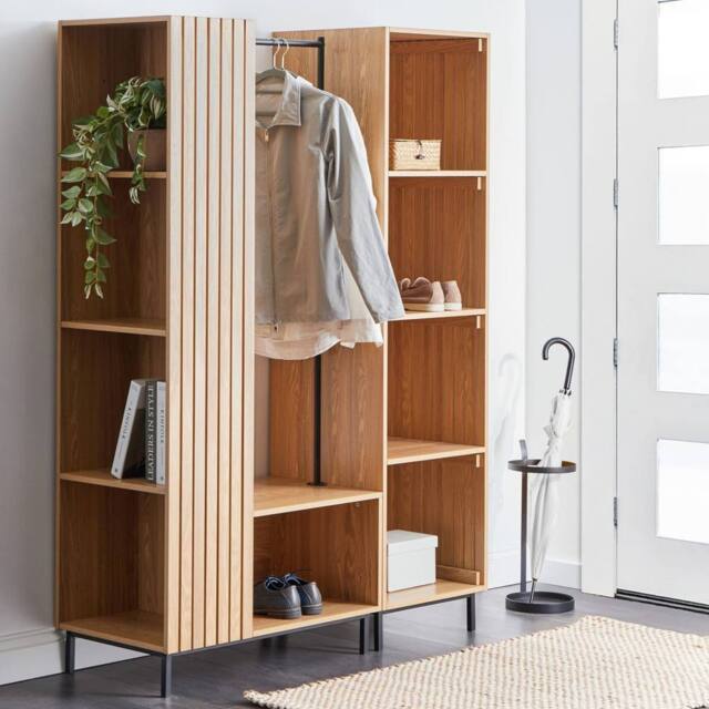 Wyld and Coco Everhome 9 Shelf Open Wardrobe Light Brown Freestanding Hallway - image 1