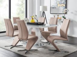 FurnitureboxUK Giovani 6-Seater Grey Glass Dining Table & 6 Willow Faux Leather Dining Chairs in Beige