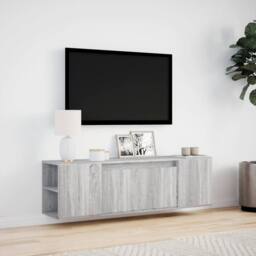 Berkfield Home TV Wall Cabinet with LED Lights Grey Sonoma 135x31x39.5 cm - thumbnail 4