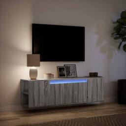 Berkfield Home TV Wall Cabinet with LED Lights Grey Sonoma 135x31x39.5 cm - thumbnail 5