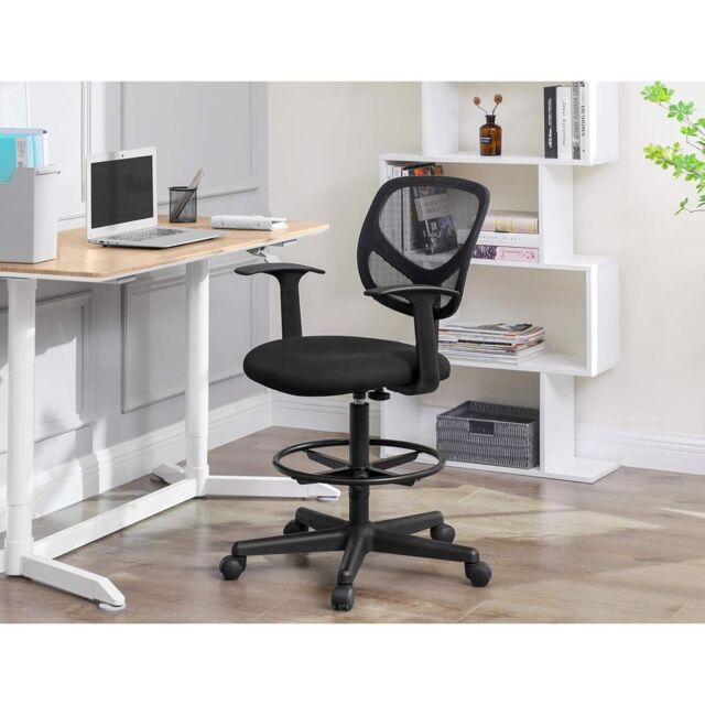 SONGMICS Mesh Drafting Chair with Arms Height Adjustable Footrest in Black - image 1