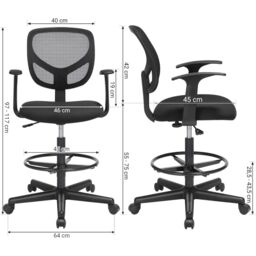 SONGMICS Mesh Drafting Chair with Arms Height Adjustable Footrest in Black - thumbnail 2