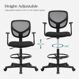 SONGMICS Mesh Drafting Chair with Arms Height Adjustable Footrest in Black - thumbnail 4