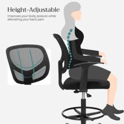 SONGMICS Mesh Drafting Chair with Arms Height Adjustable Footrest in Black - thumbnail 3