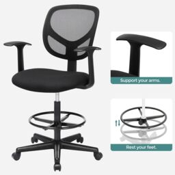 SONGMICS Mesh Drafting Chair with Arms Height Adjustable Footrest in Black - thumbnail 5