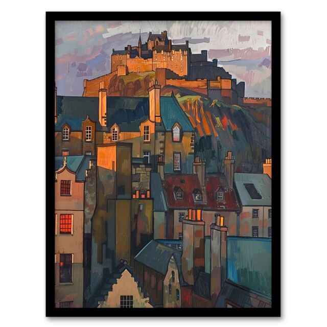 "Artery8 Edinburgh Castle Sunset Cityscape Iconic Scotland Framed Art Print - Size: W12"" x H16""" - image 1