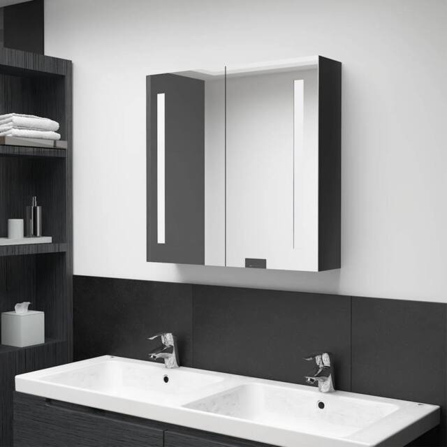 Berkfield Home LED Bathroom Mirror Cabinet Shining Black 62x14x60 cm - Size: 62 x 14 x 60 cm - image 1