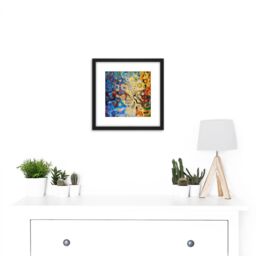 Artery8 Bright Colourful Abstract Shapes Painting 8X8 Inch Square Wooden Framed Wall Art Print Picture with Mount in Black - thumbnail 2