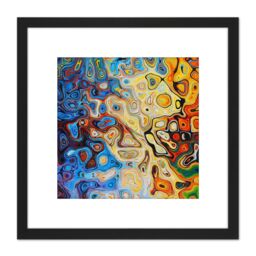 Artery8 Bright Colourful Abstract Shapes Painting 8X8 Inch Square Wooden Framed Wall Art Print Picture with Mount in Black - thumbnail 1