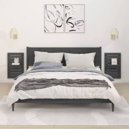 Berkfield Home Beautiful Wall-mounted Bedside Shelves 2 pcs Grey Solid Wood Pine - thumbnail 2