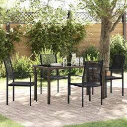 Berkfield Home 5 Piece Garden Dining Set Black PVC Rattan - thumbnail 2
