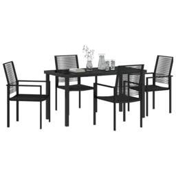 Berkfield Home 5 Piece Garden Dining Set Black PVC Rattan - thumbnail 3