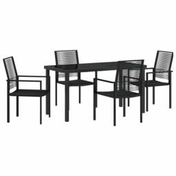 Berkfield Home 5 Piece Garden Dining Set Black PVC Rattan - thumbnail 1