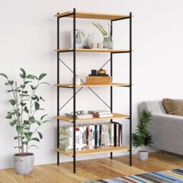 Berkfield Home 5-Tier Shelving Unit Black & Oak 80x40x163 cm - Size: 80 x 40 x 163 cm