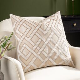 Paoletti Henley Geometric Velvet Cushion in Taupe - Size: 50 cm x 50 cm