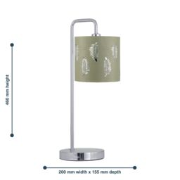 First Choice Lighting Chrome Arched Table Lamp with Sage Green Fern Shade in Silver - thumbnail 6