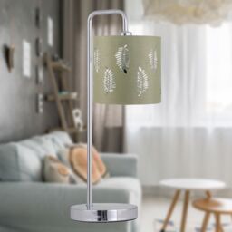 First Choice Lighting Chrome Arched Table Lamp with Sage Green Fern Shade in Silver - thumbnail 4