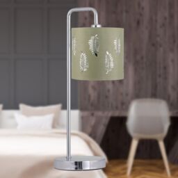 First Choice Lighting Chrome Arched Table Lamp with Sage Green Fern Shade in Silver - thumbnail 5