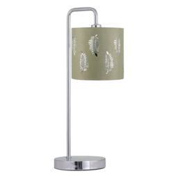 First Choice Lighting Chrome Arched Table Lamp with Sage Green Fern Shade in Silver
