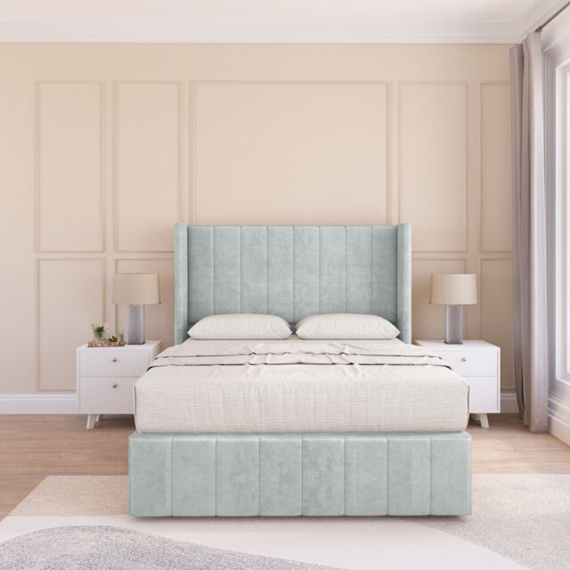 "Sloomy Melbourne Naples Wingback Bed Set, No Drawers & 54"" Floor Standing Headboard in Silver - Size: Single" - image 1