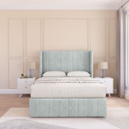 "Sloomy Melbourne Naples Wingback Bed Set, No Drawers & 54"" Floor Standing Headboard in Silver - Size: Single" - thumbnail 1