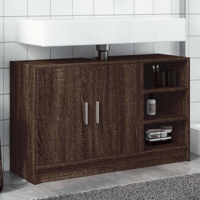 Berkfield Home Sink Cabinet Brown Oak 90x29x55 cm Engineered Wood - Size: 90 x 29 x 55 cm - image 1