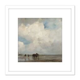 Artery8 Jacob Maris Shells Fish Sea Boats Painting 8X8 Inch Square Wooden Framed Wall Art Print Picture with Mount in White - thumbnail 1