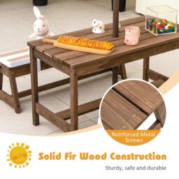 Costway 4 PCS Wooden Kids Picnic Table Bench Children Outdoor Activity Desk W/ Umbrella - thumbnail 5