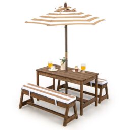 Costway 4 PCS Wooden Kids Picnic Table Bench Children Outdoor Activity Desk W/ Umbrella