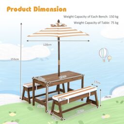 Costway 4 PCS Wooden Kids Picnic Table Bench Children Outdoor Activity Desk W/ Umbrella - thumbnail 2