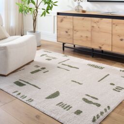 Livabliss Fossay Shag-Washable Beige Brown Green Grey Modern High Pile Rug - Size: 140 cm x 200 cm - thumbnail 1