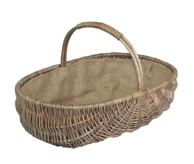 Red Hamper Wicker Shallow Antique Wash Lined Garden Trug in Grey - Size: Small - image 1