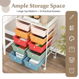Costway 10 Drawers Storage Trolley Mobile Rolling Utility Cart Home Office Organizer in Green - thumbnail 6