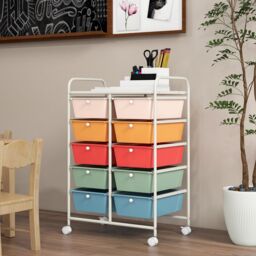 Costway 10 Drawers Storage Trolley Mobile Rolling Utility Cart Home Office Organizer in Green - thumbnail 3