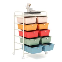 Costway 10 Drawers Storage Trolley Mobile Rolling Utility Cart Home Office Organizer in Green - thumbnail 5