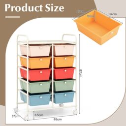 Costway 10 Drawers Storage Trolley Mobile Rolling Utility Cart Home Office Organizer in Green - thumbnail 2