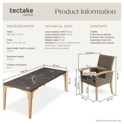 tectake Garden Table & Chairs - Foggia dining table, 8 Rosarno armchairs in Natural - Size: XL - thumbnail 6