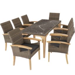 tectake Garden Table & Chairs - Foggia dining table, 8 Rosarno armchairs in Natural - Size: XL - thumbnail 1