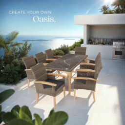 tectake Garden Table & Chairs - Foggia dining table, 8 Rosarno armchairs in Natural - Size: XL - thumbnail 8